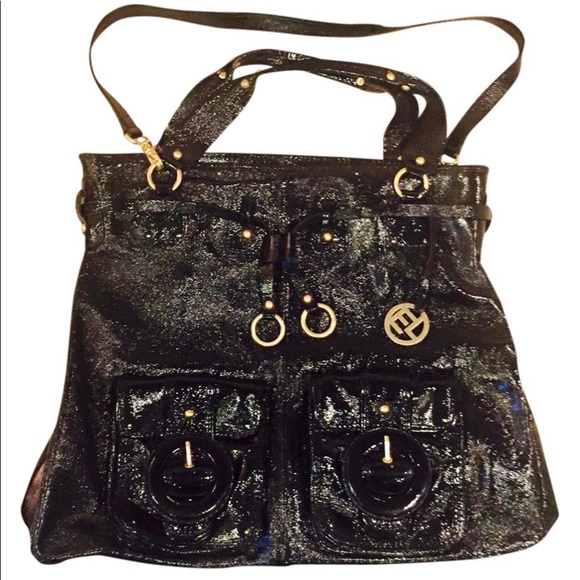 Elliott Lucca- Black Patent Leather Hobo Bag - Picture 2 of 10